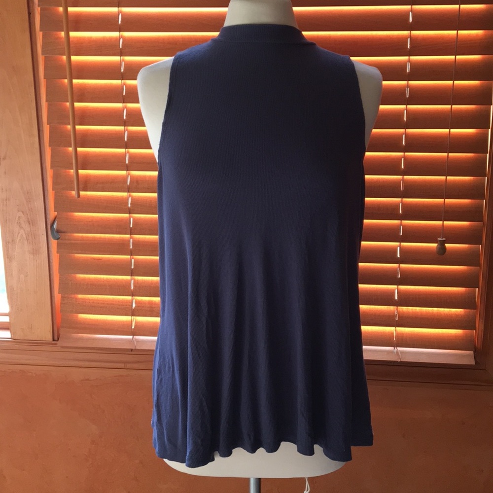 High neck blue cotton shirt